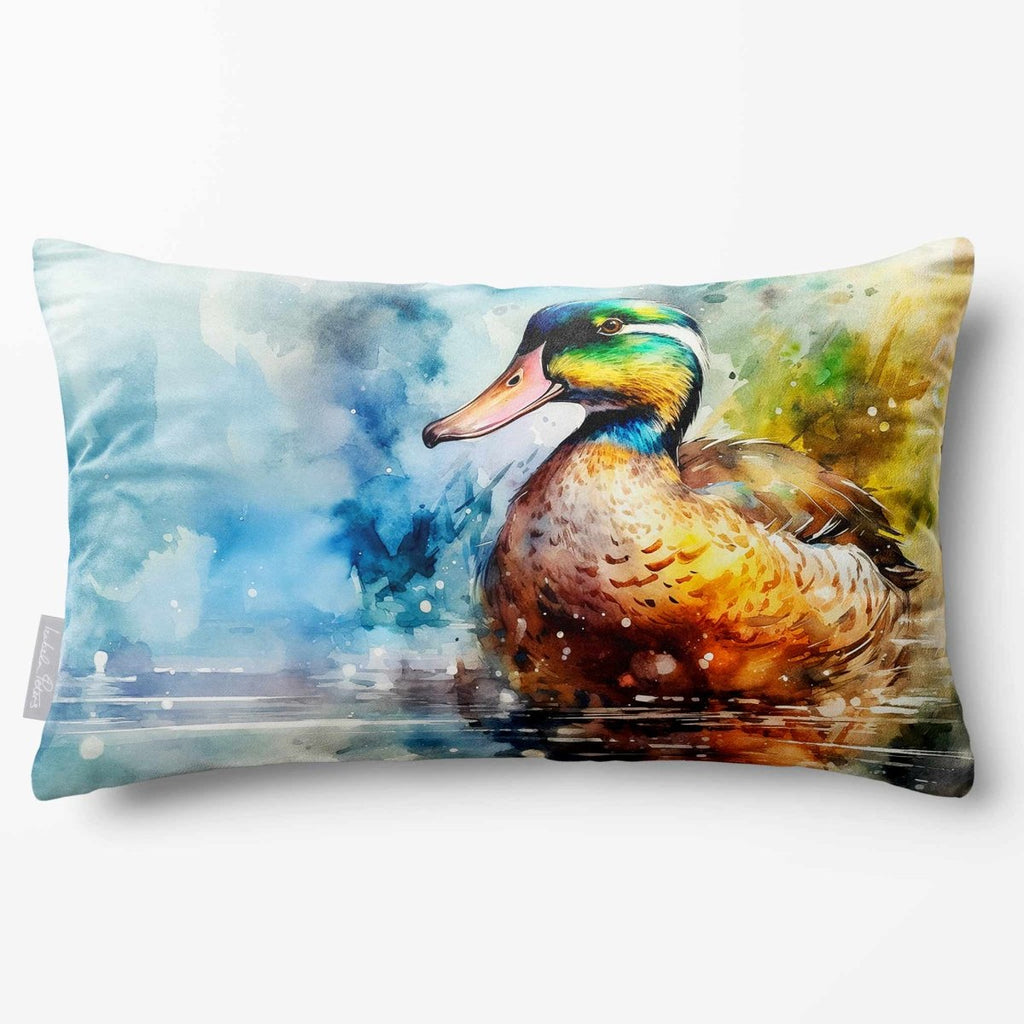 Mallard on Wilfin Beck | Sustainable Velvet Rectangle Cushion - 50 x 30 cm Standard by Izabela Peters