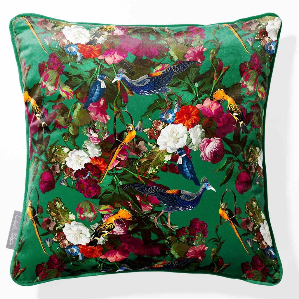 Manor House Garden | Sustainable Velvet Cushion - Emerald Green 40 x 40 cm Piped by Izabela Peters