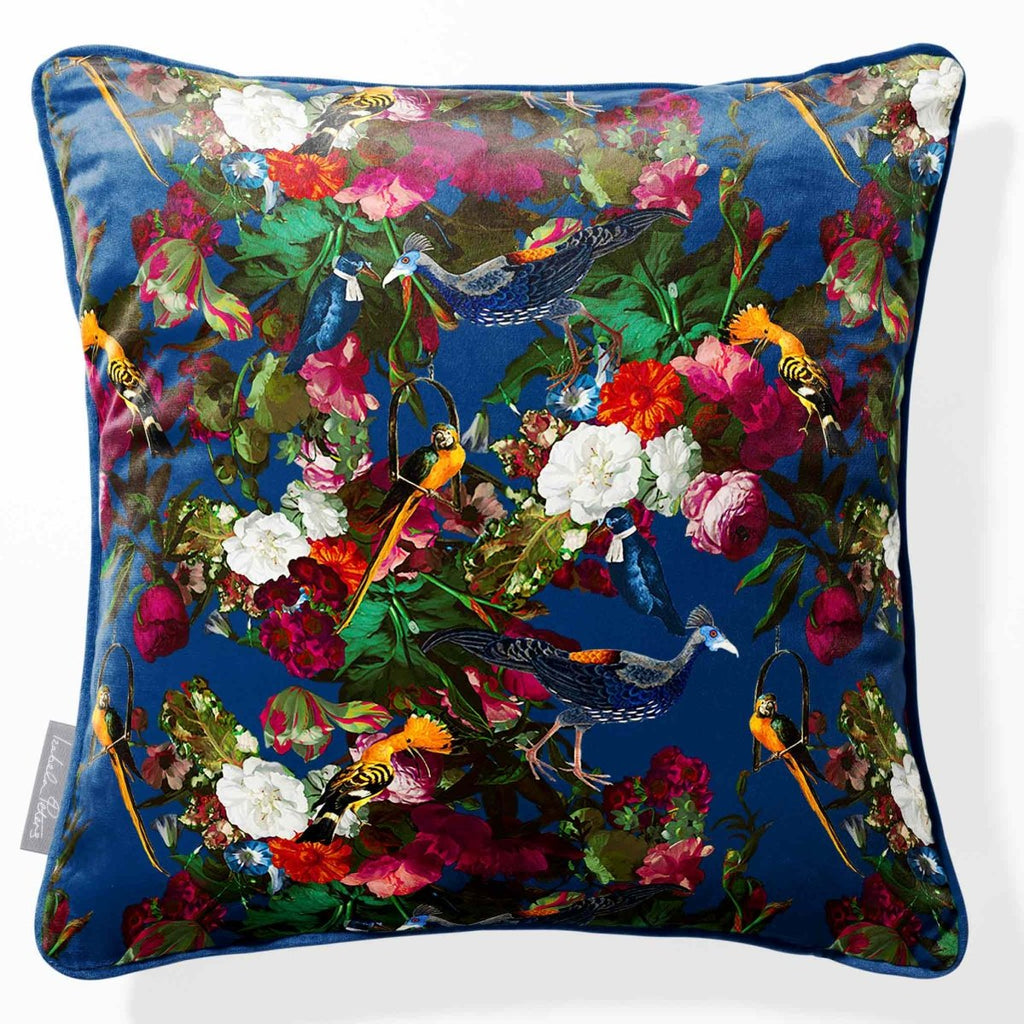 Manor House Garden | Sustainable Velvet Cushion - Estate Blue 40 x 40 cm Piped by Izabela Peters