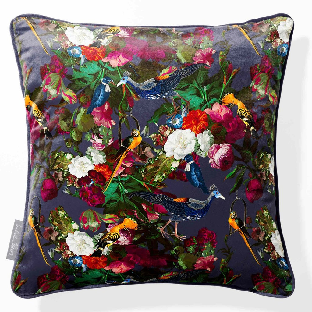 Manor House Garden | Sustainable Velvet Cushion - Graphite 40 x 40 cm Piped by Izabela Peters