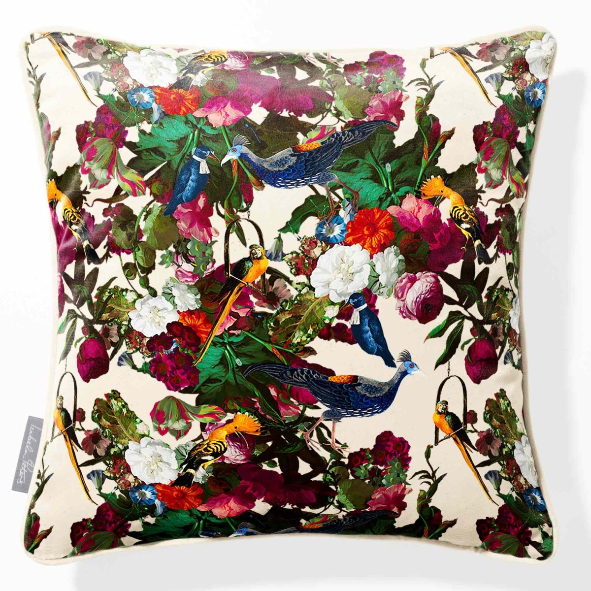 Manor House Garden | Sustainable Velvet Cushion - Ivory Cream 40 x 40 cm Piped by Izabela Peters