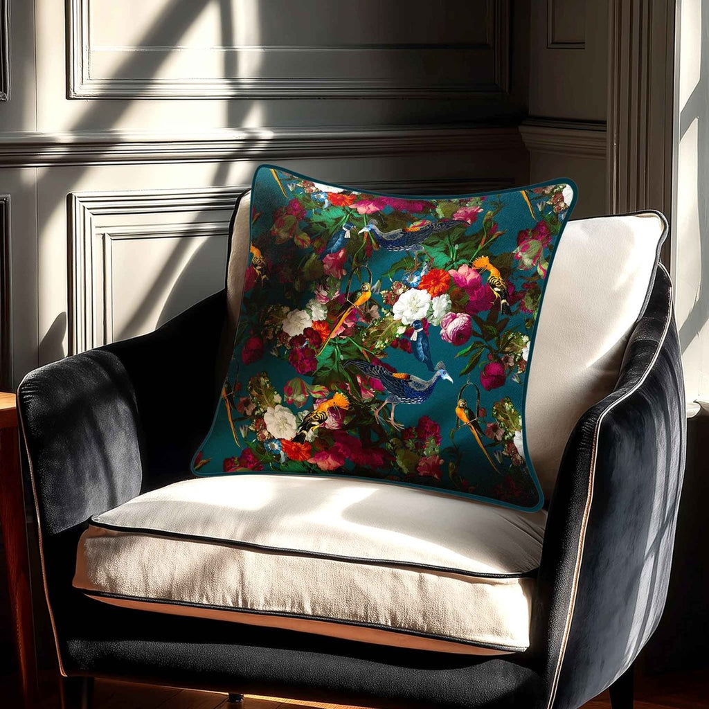 Manor House Garden | Sustainable Velvet Cushion - Teal 40 x 40 cm Smooth by Izabela Peters