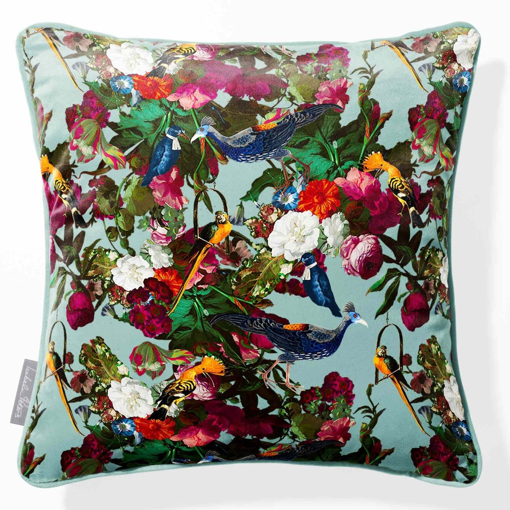 Manor House Garden | Sustainable Velvet Cushion - Blue Surf 40 x 40 cm Piped by Izabela Peters