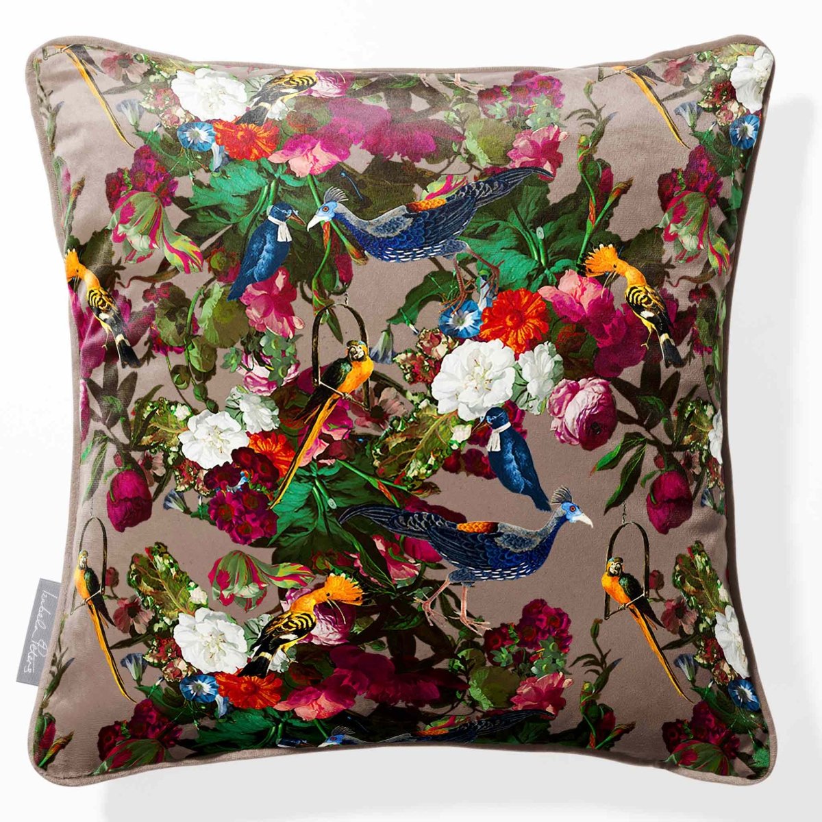 Manor House Garden | Sustainable Velvet Cushion - Dovedale Stone 40 x 40 cm Piped by Izabela Peters