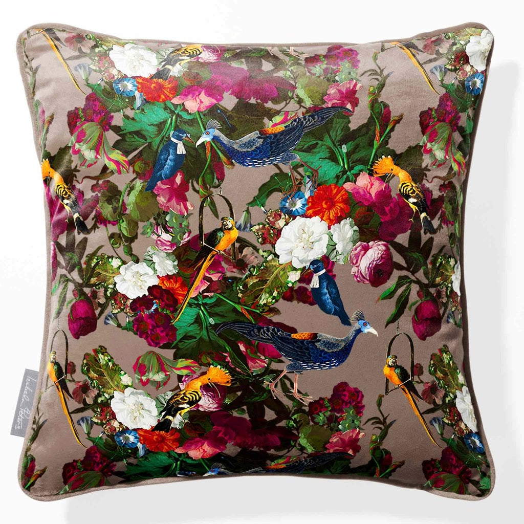Manor House Garden | Sustainable Velvet Cushion - Dovedale Stone 40 x 40 cm Piped by Izabela Peters