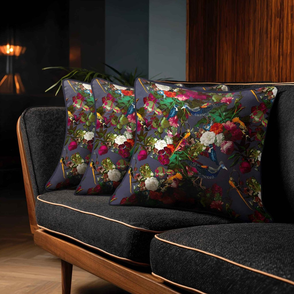 Manor House Garden | Sustainable Velvet Cushion - Graphite 40 x 40 cm Smooth by Izabela Peters