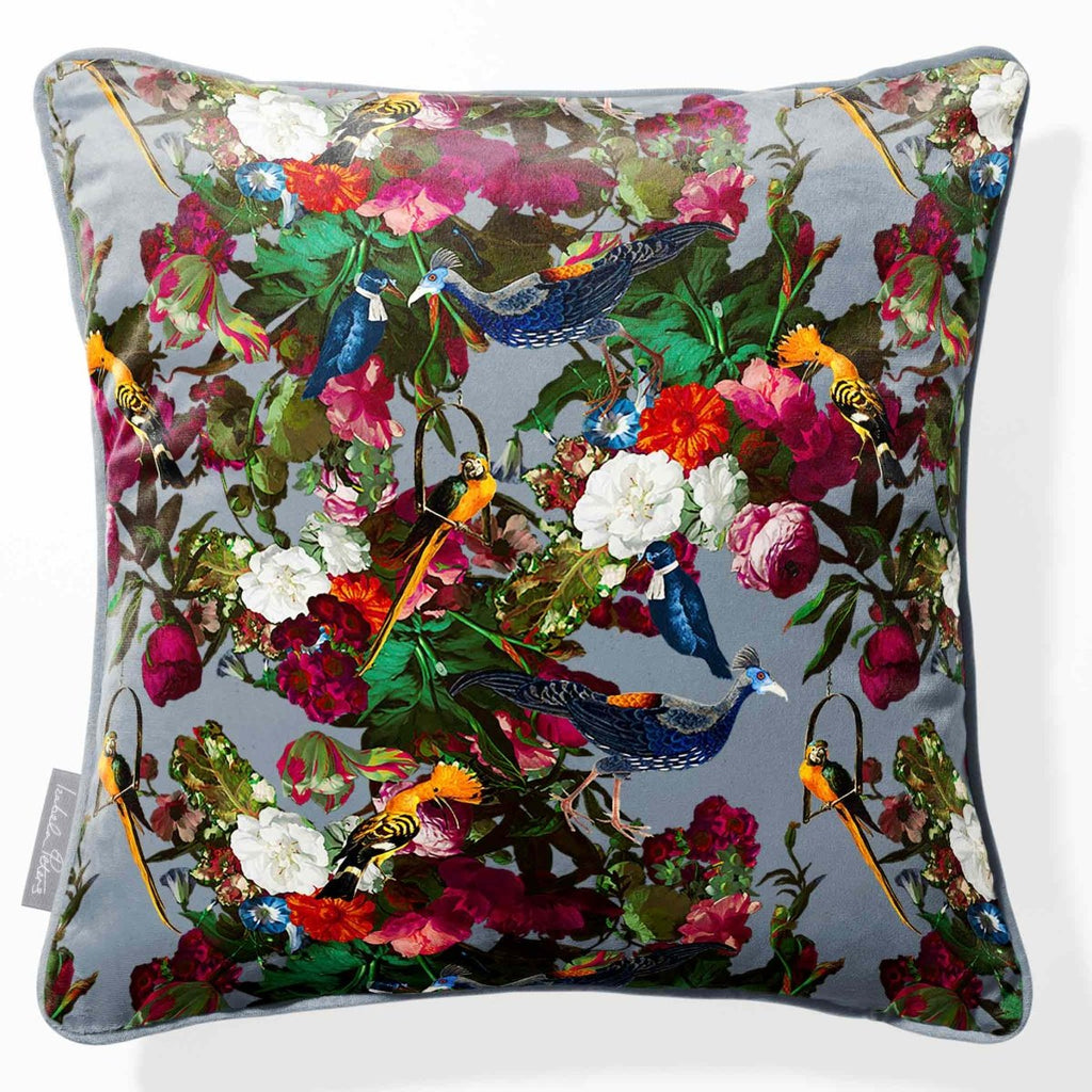 Manor House Garden | Sustainable Velvet Cushion - French Grey 40 x 40 cm Piped by Izabela Peters