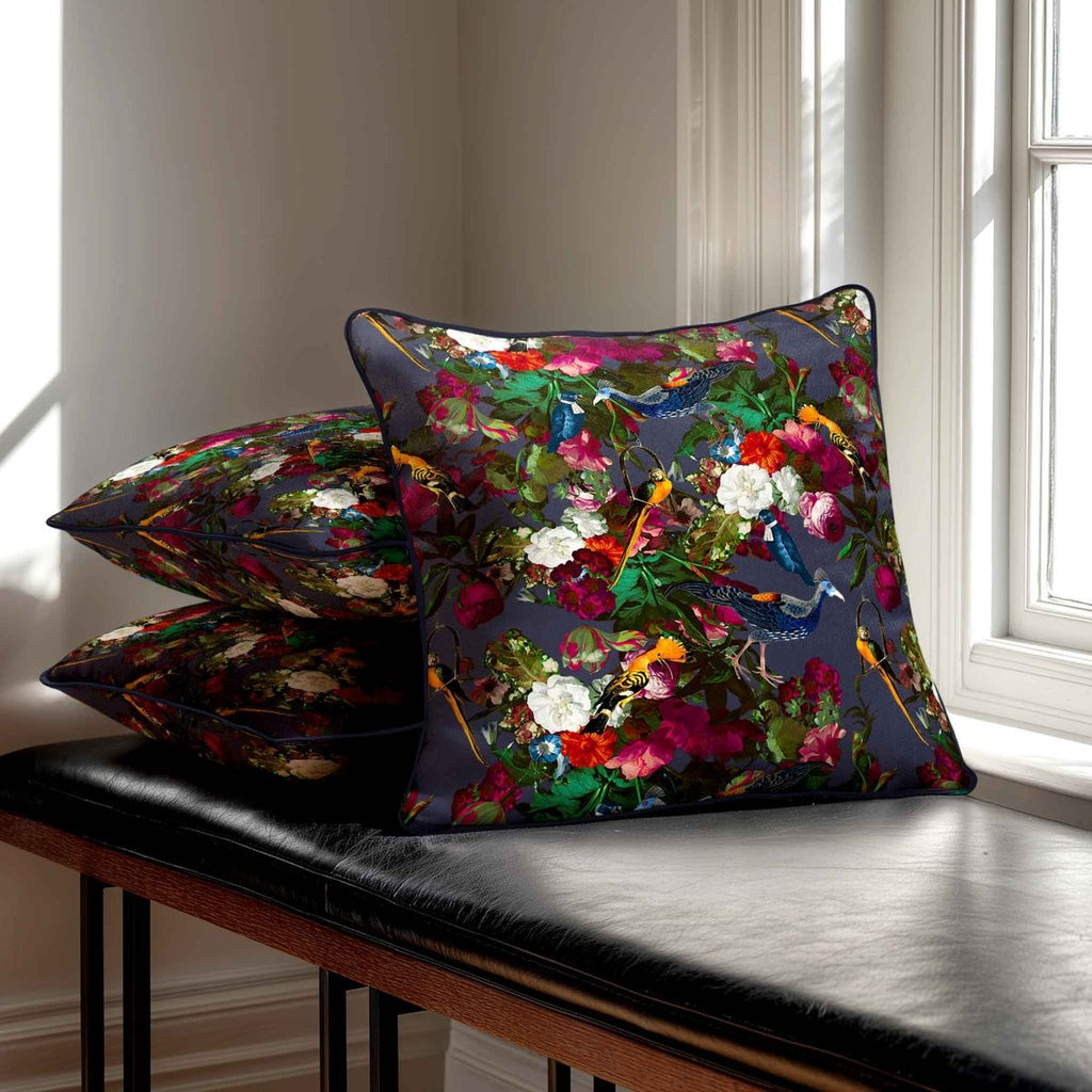Manor House Garden | Sustainable Velvet Cushion - Graphite 40 x 40 cm Smooth by Izabela Peters