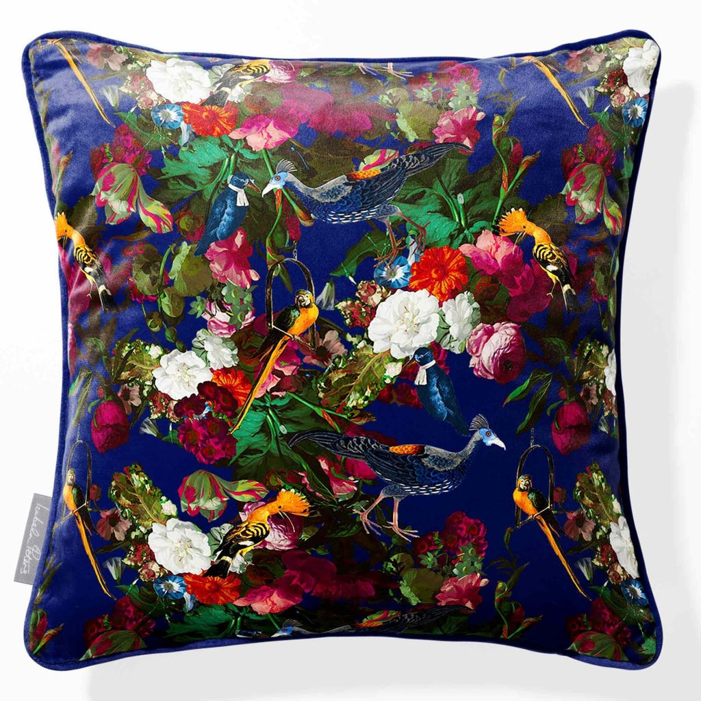 Manor House Garden | Sustainable Velvet Cushion - Midnight 40 x 40 cm Piped by Izabela Peters