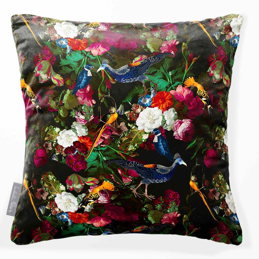 Manor House Garden | Sustainable Velvet Cushion - Charcoal 40 x 40 cm Smooth by Izabela Peters