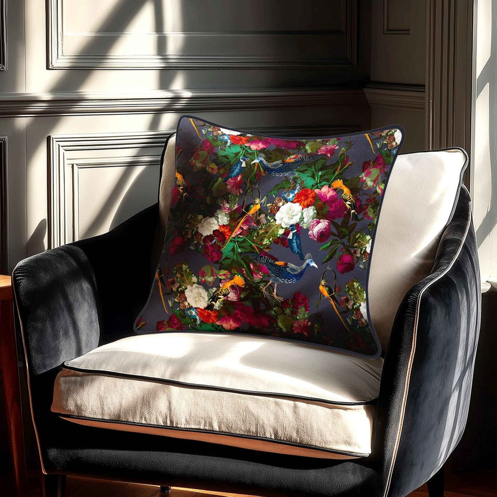 Manor House Garden | Sustainable Velvet Cushion - Graphite 40 x 40 cm Smooth by Izabela Peters