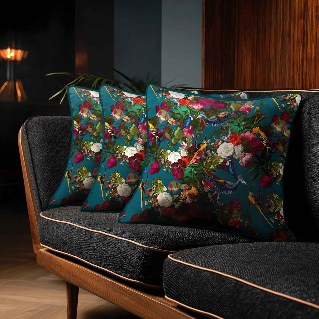 Manor House Garden | Sustainable Velvet Cushion - Teal 40 x 40 cm Smooth by Izabela Peters