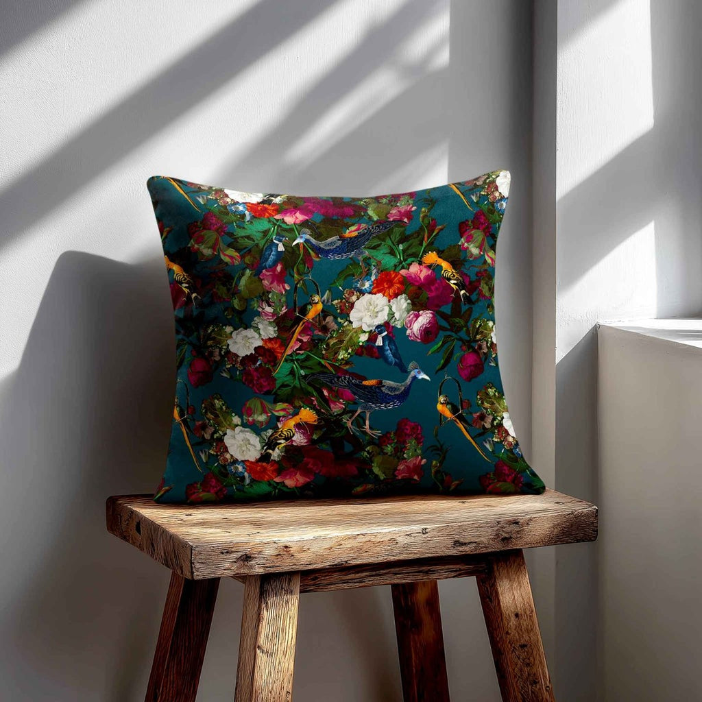 Manor House Garden | Sustainable Velvet Cushion - Teal 40 x 40 cm Smooth by Izabela Peters