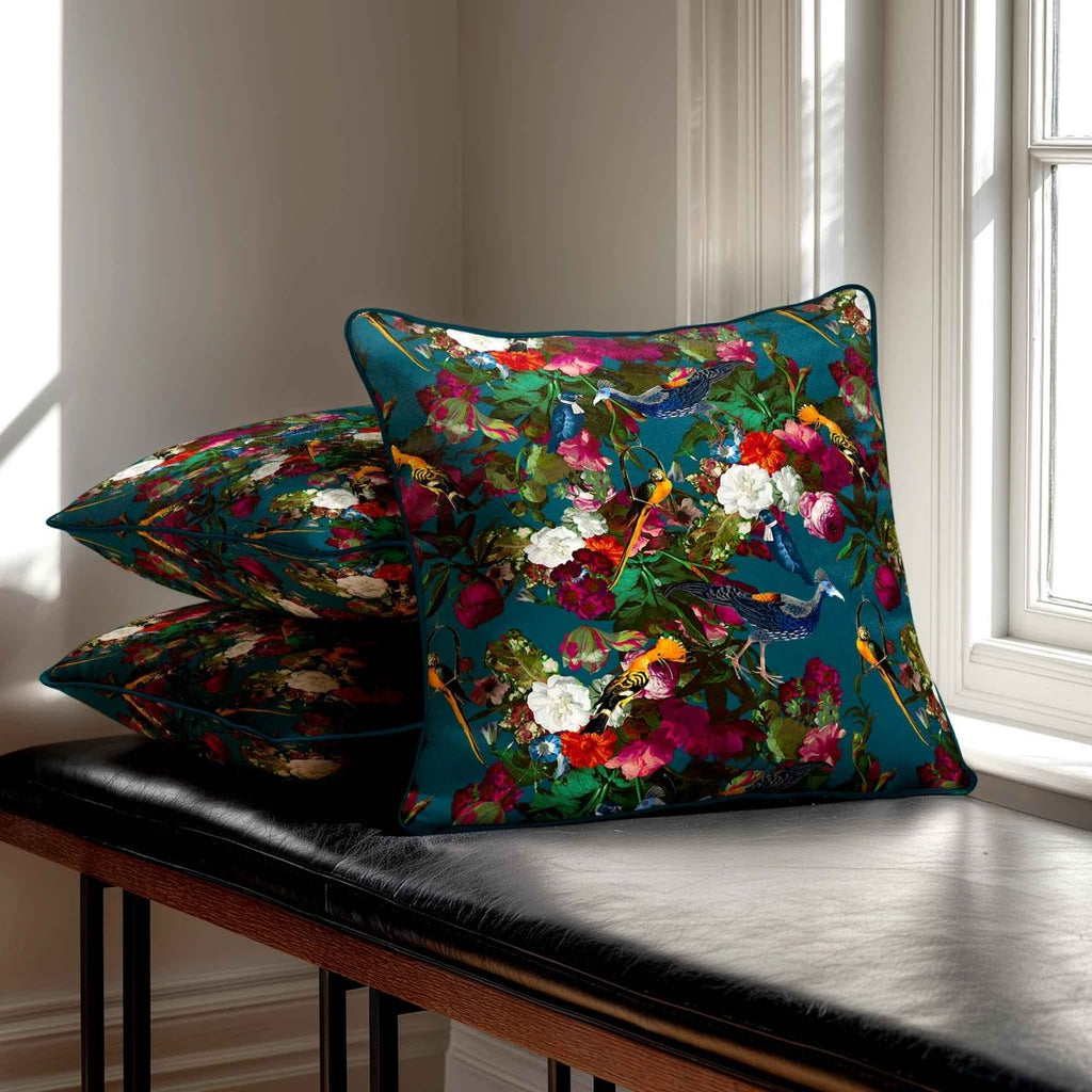 Manor House Garden | Sustainable Velvet Cushion - Teal 40 x 40 cm Smooth by Izabela Peters