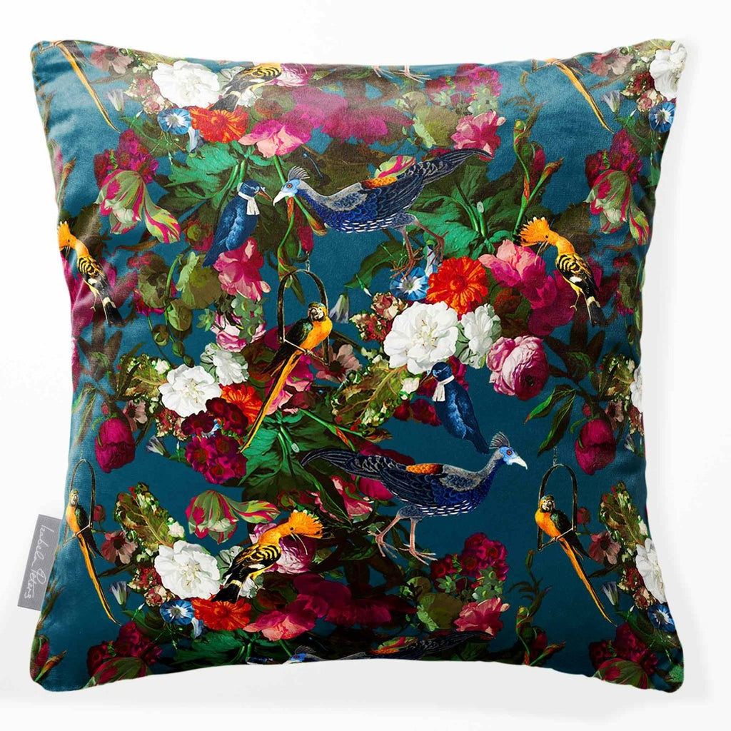 Manor House Garden | Sustainable Velvet Cushion - Teal 40 x 40 cm Smooth by Izabela Peters