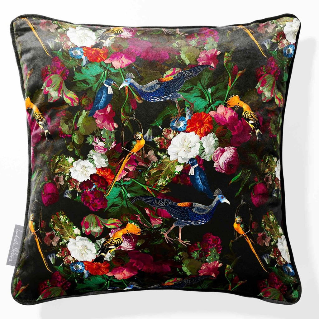 Manor House Garden | Sustainable Velvet Cushion - Charcoal 40 x 40 cm Piped by Izabela Peters