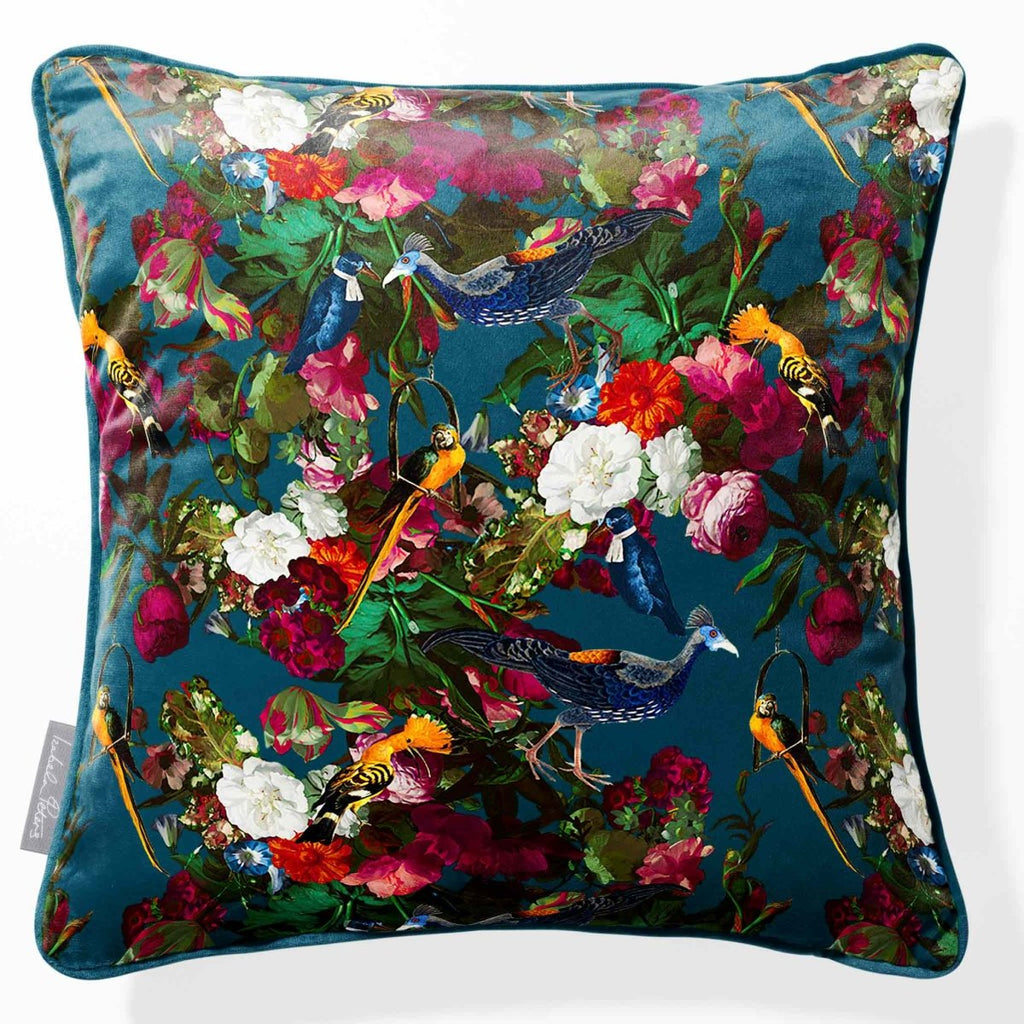 Manor House Garden | Sustainable Velvet Cushion - Teal 40 x 40 cm Piped by Izabela Peters
