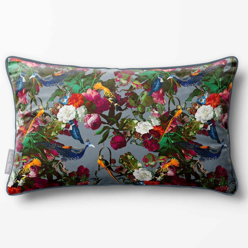 Manor House Garden | Sustainable Velvet Rectangle Cushion - French Grey 50 x 30 cm Piped by Izabela Peters