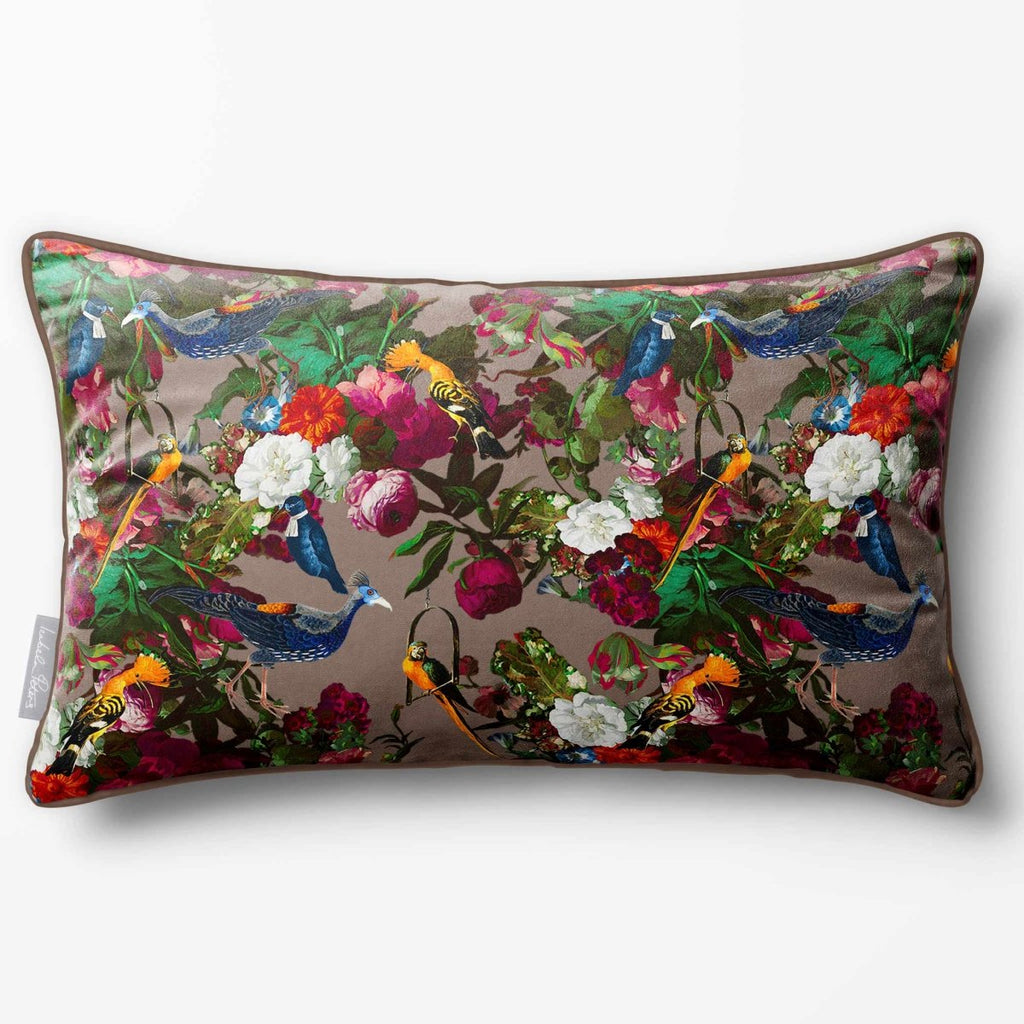 Manor House Garden | Sustainable Velvet Rectangle Cushion - Dovedale Stone 50 x 30 cm Piped by Izabela Peters