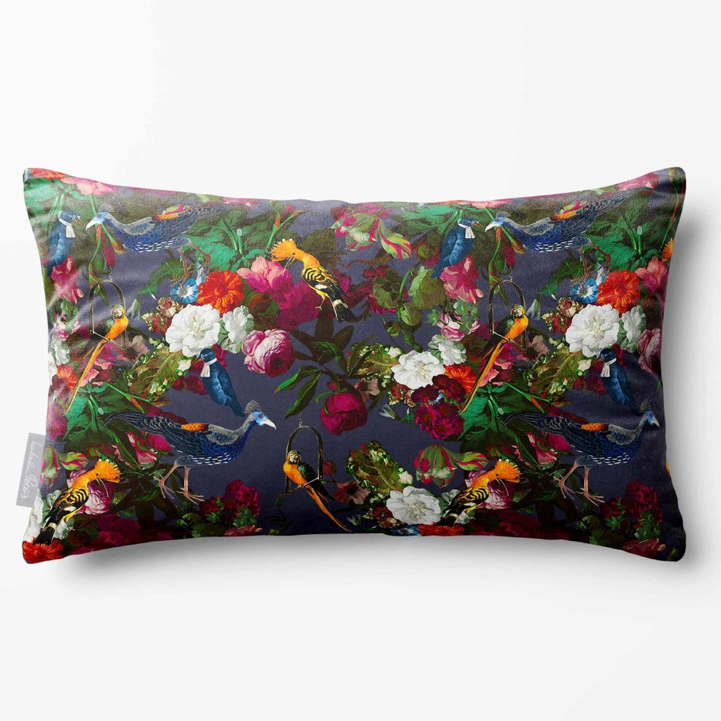 Manor House Garden | Sustainable Velvet Rectangle Cushion - Graphite 50 x 30 cm Standard by Izabela Peters