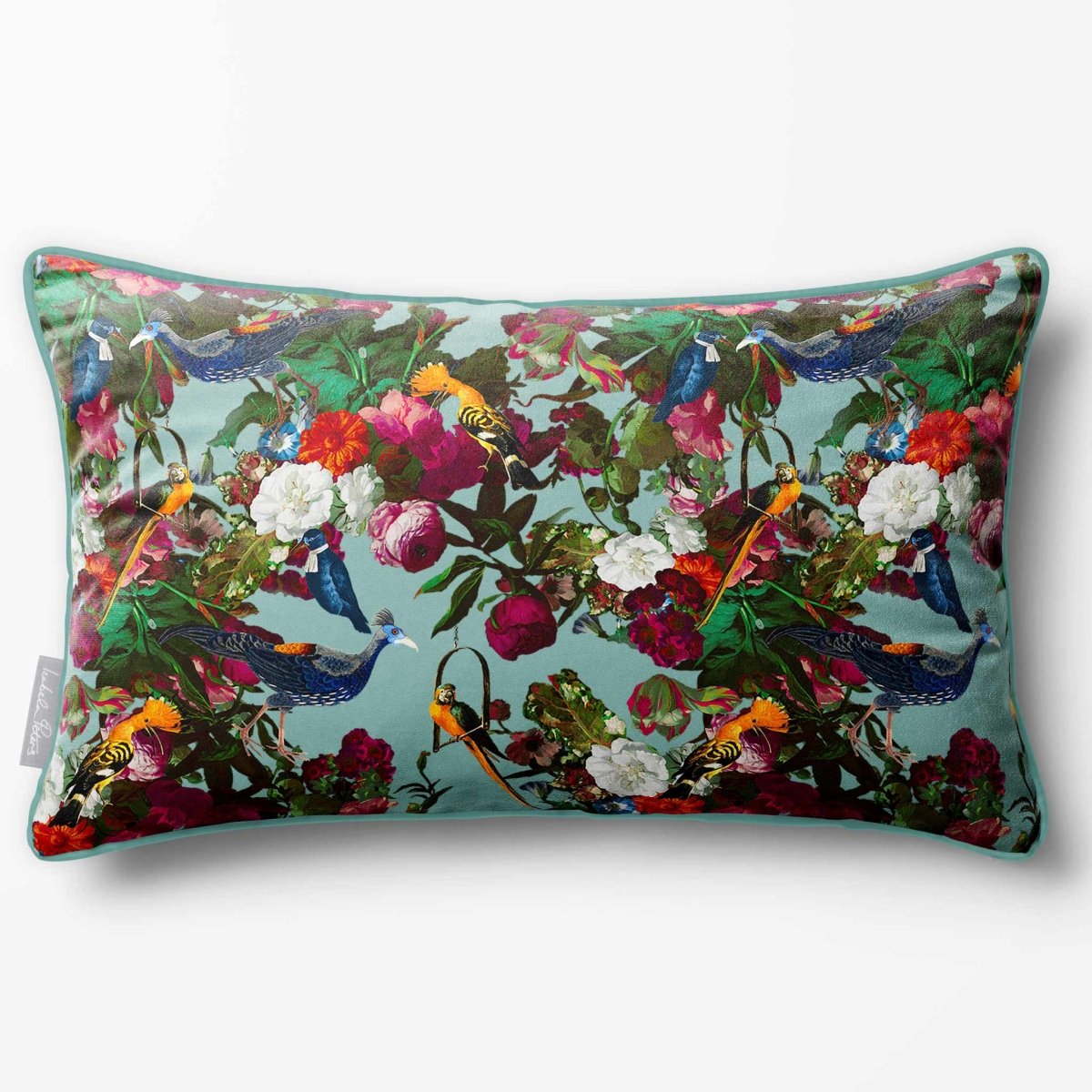 Manor House Garden | Sustainable Velvet Rectangle Cushion - Blue Surf 50 x 30 cm Piped by Izabela Peters
