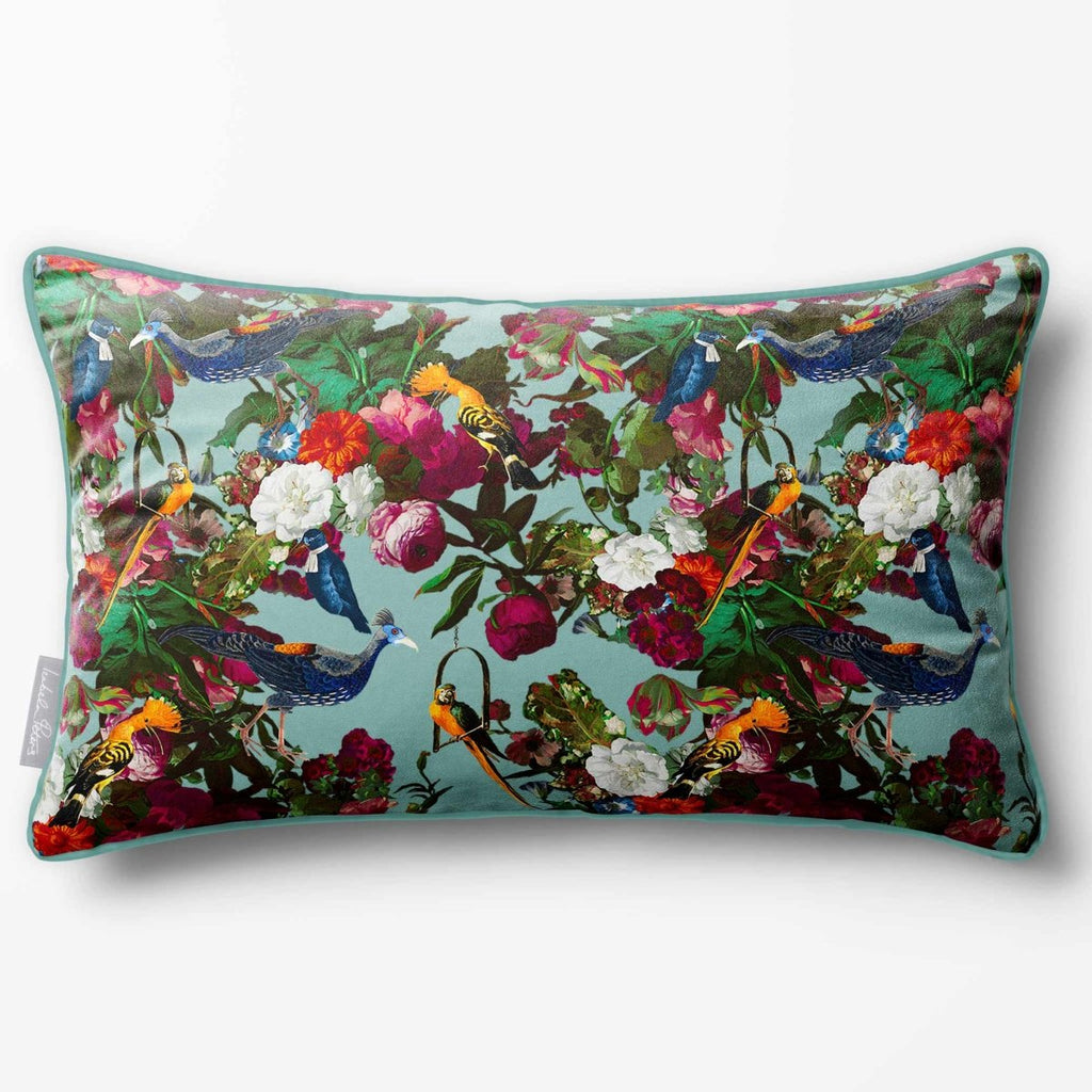 Manor House Garden | Sustainable Velvet Rectangle Cushion - Blue Surf 50 x 30 cm Piped by Izabela Peters