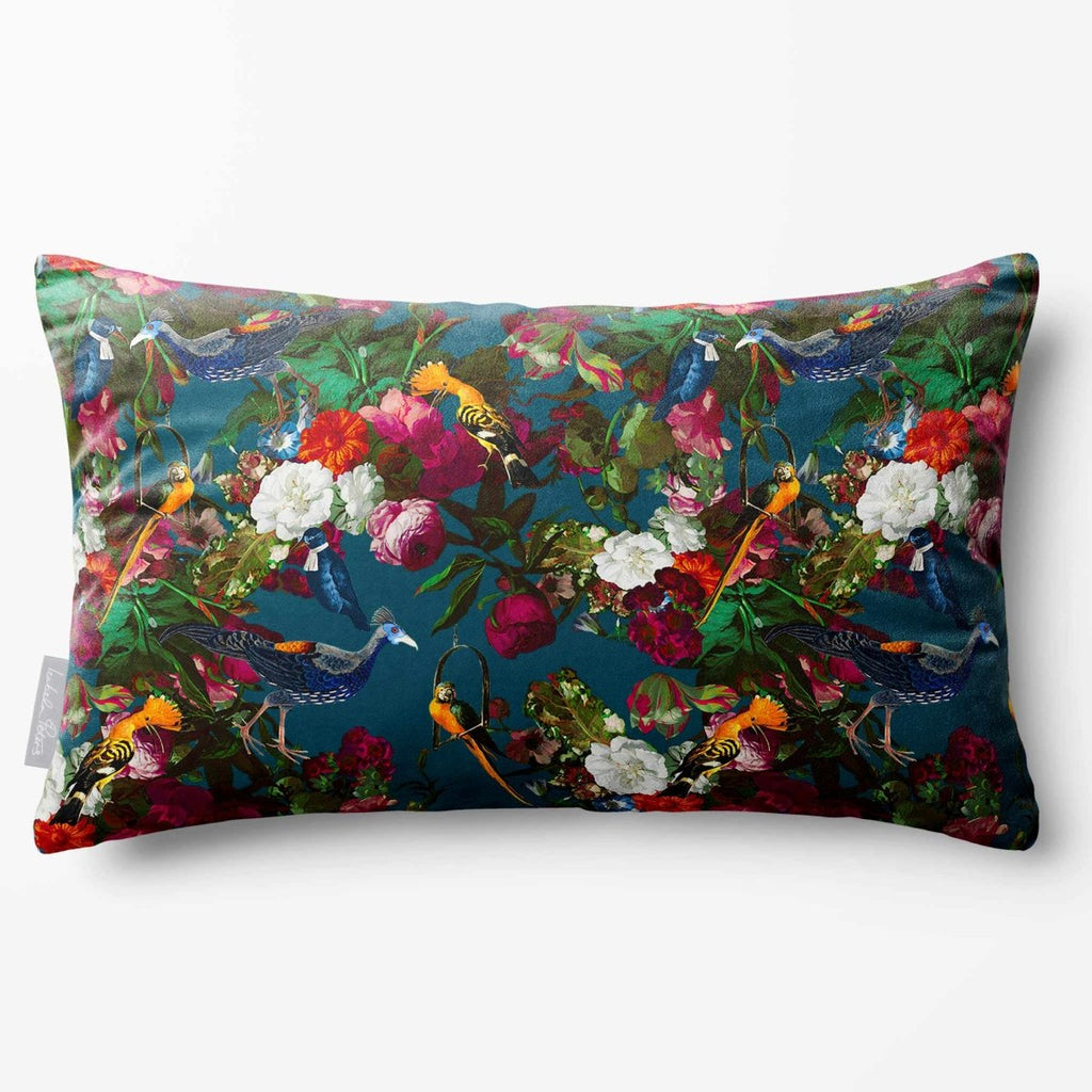 Manor House Garden | Sustainable Velvet Rectangle Cushion - Teal 50 x 30 cm Standard by Izabela Peters