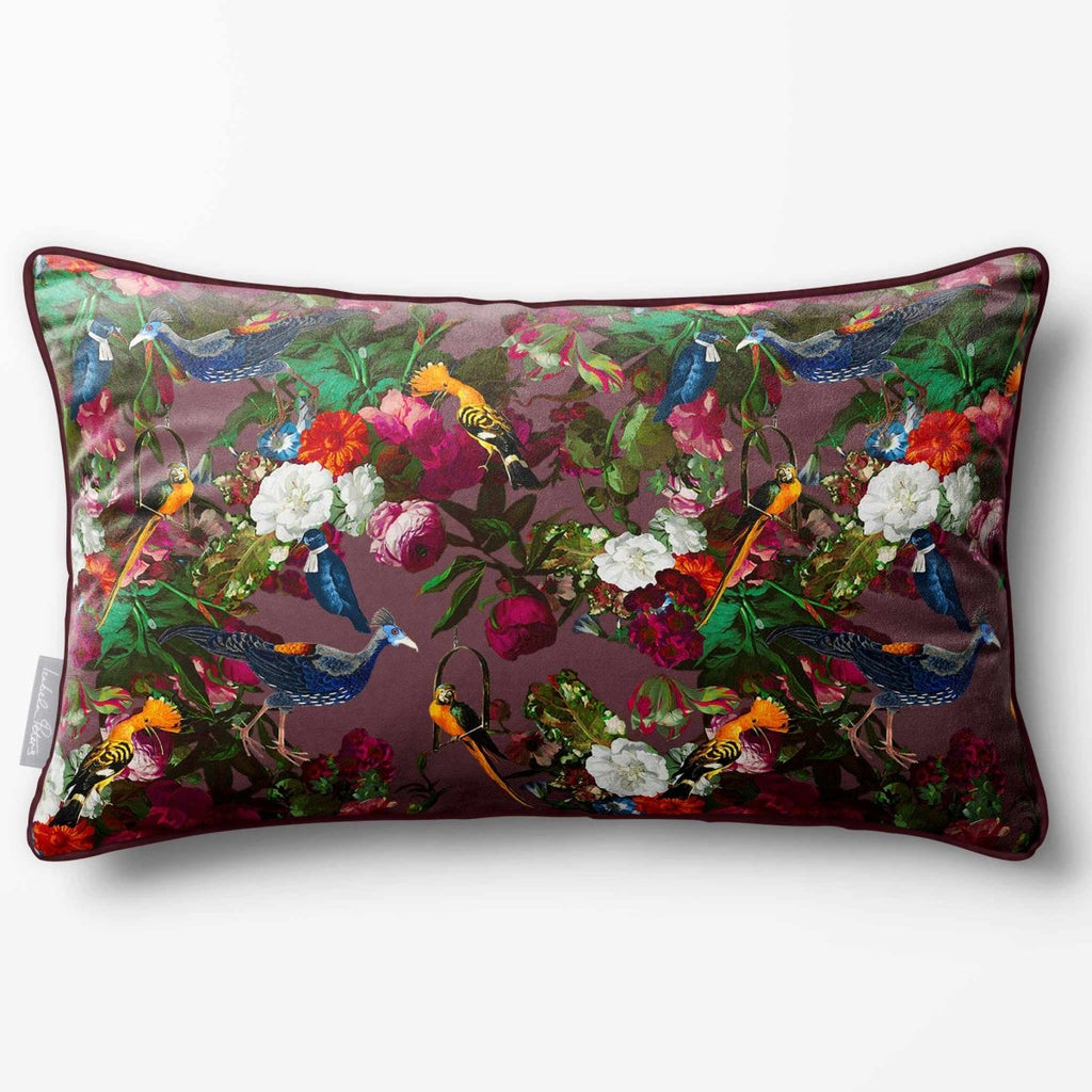 Manor House Garden | Sustainable Velvet Rectangle Cushion - Italian Grape 50 x 30 cm Piped by Izabela Peters