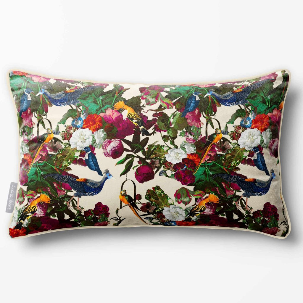 Manor House Garden | Sustainable Velvet Rectangle Cushion - Ivory Cream 50 x 30 cm Piped by Izabela Peters