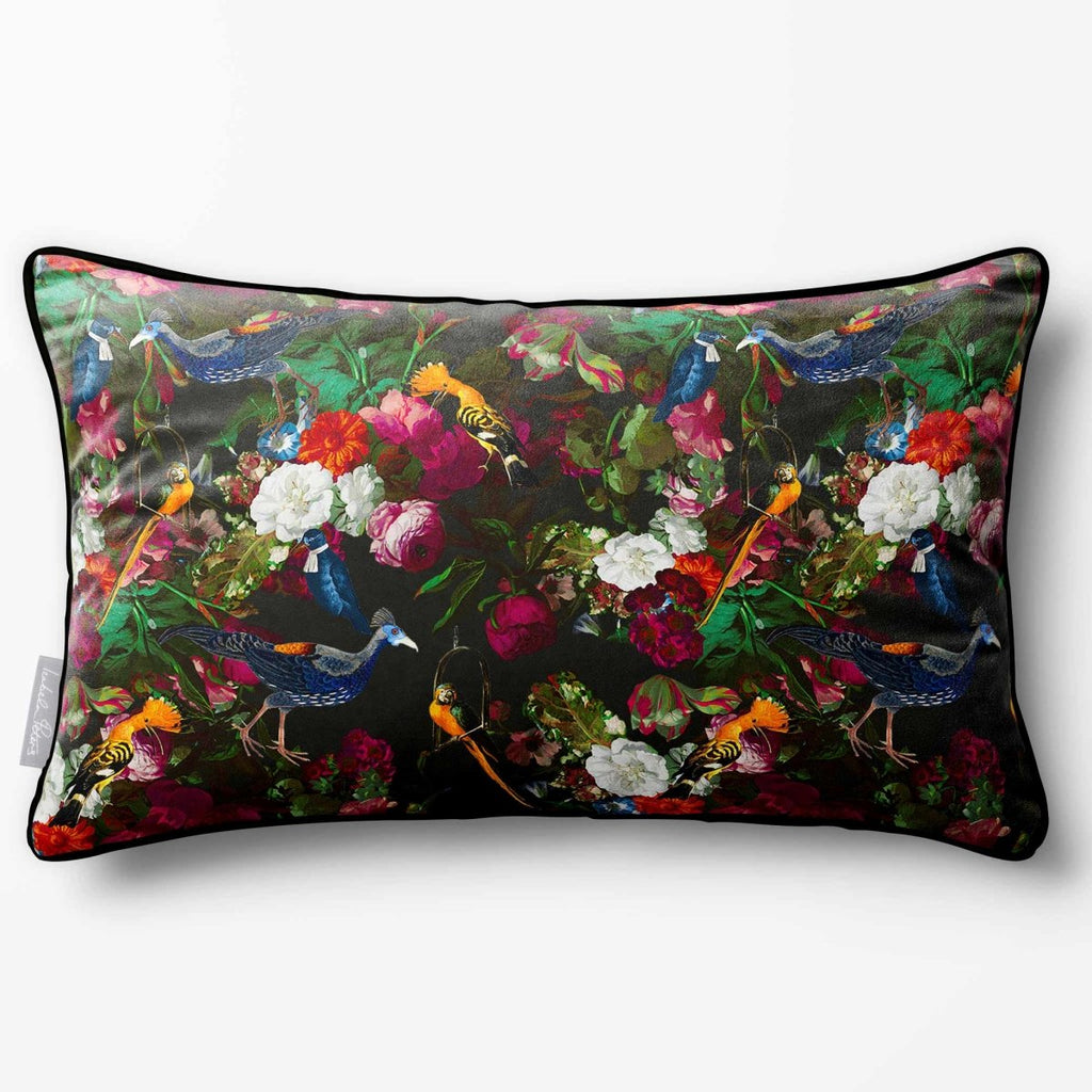 Manor House Garden | Sustainable Velvet Rectangle Cushion - Charcoal 50 x 30 cm Piped by Izabela Peters