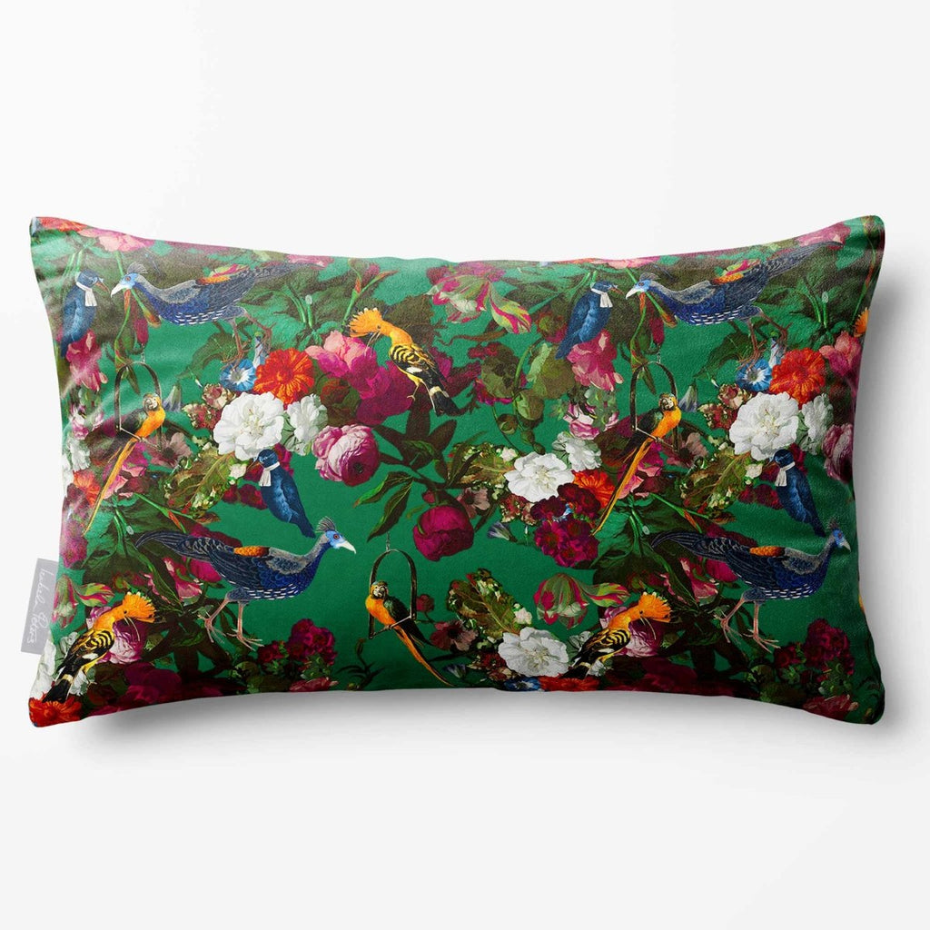 Manor House Garden | Sustainable Velvet Rectangle Cushion - Emerald Green 50 x 30 cm Standard by Izabela Peters