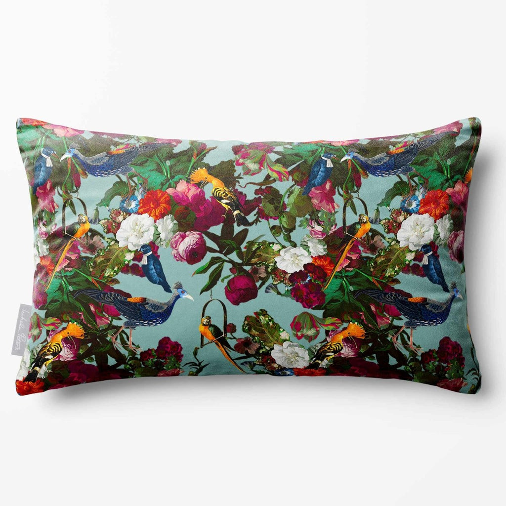 Manor House Garden | Sustainable Velvet Rectangle Cushion - Blue Surf 50 x 30 cm Standard by Izabela Peters