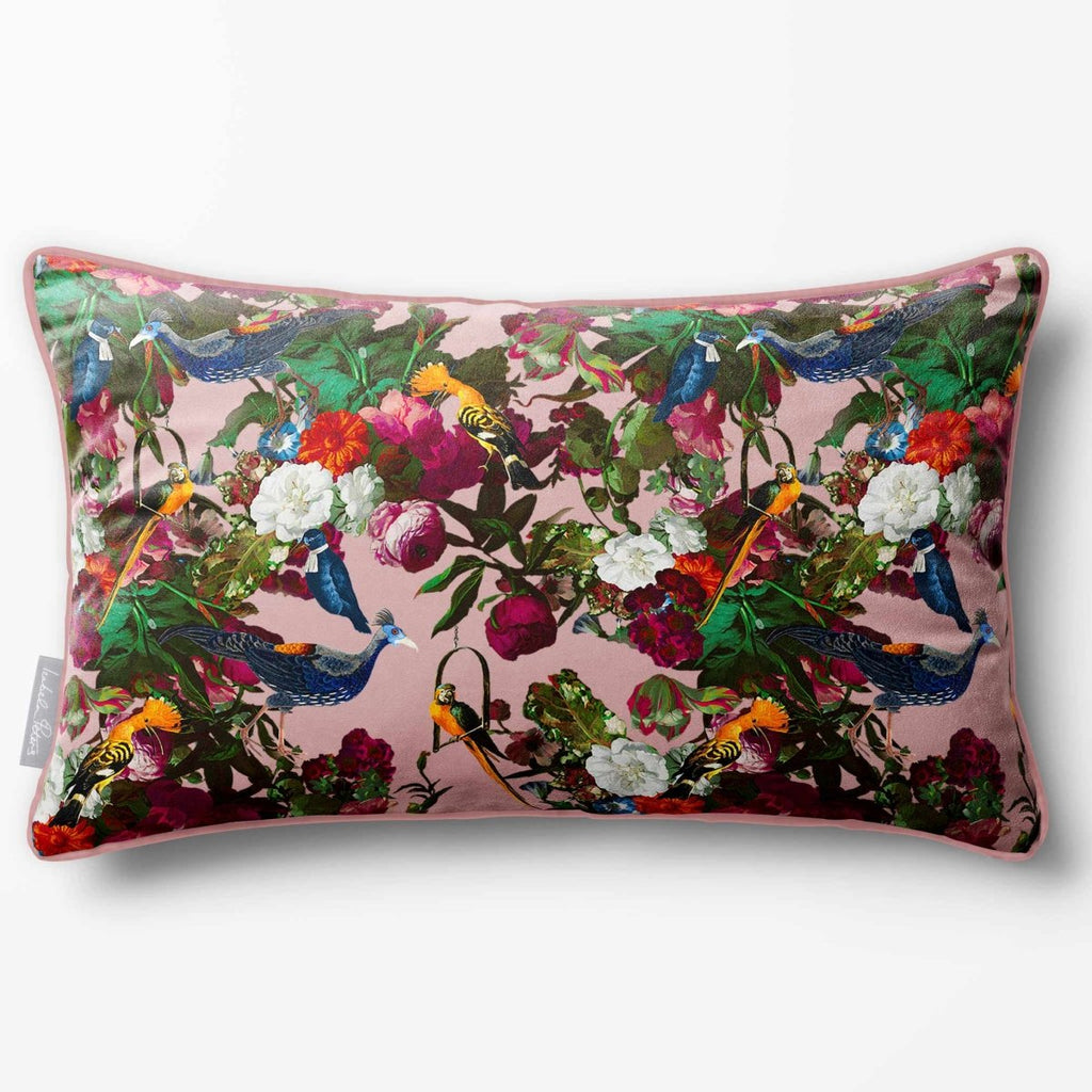 Manor House Garden | Sustainable Velvet Rectangle Cushion - Rosewater 50 x 30 cm Piped by Izabela Peters