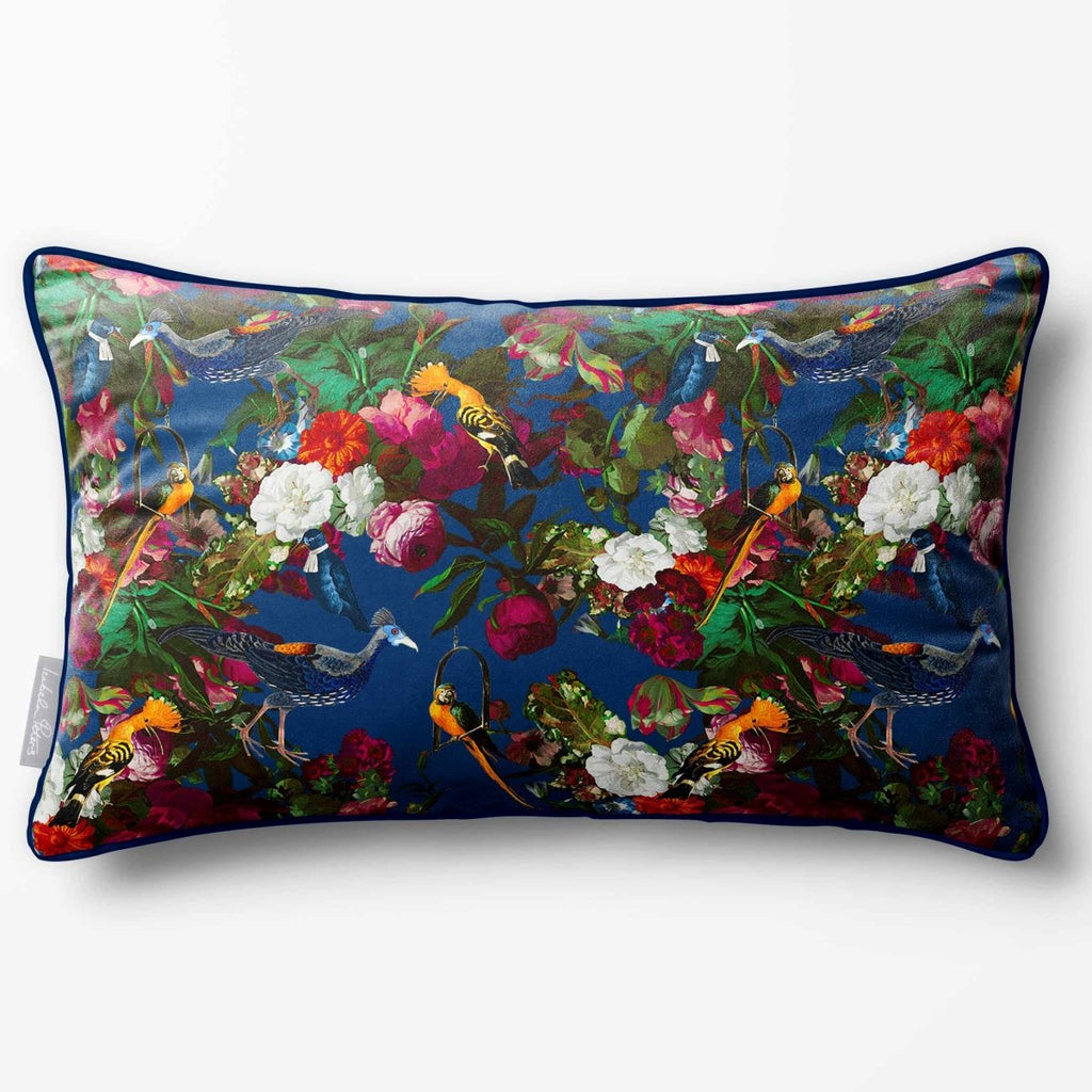 Manor House Garden | Sustainable Velvet Rectangle Cushion - Estate Blue 50 x 30 cm Piped by Izabela Peters