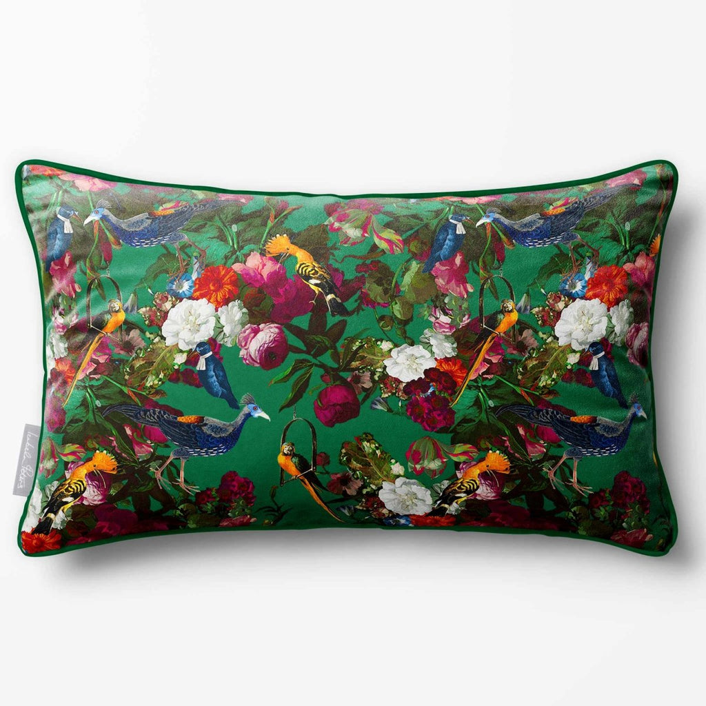 Manor House Garden | Sustainable Velvet Rectangle Cushion - Emerald Green 50 x 30 cm Piped by Izabela Peters