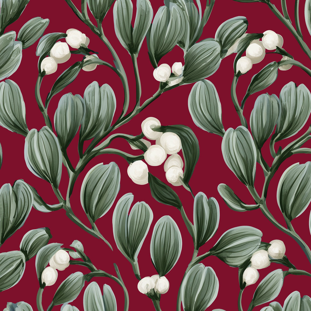 Mistletoe Christmas napkin print in burgundy