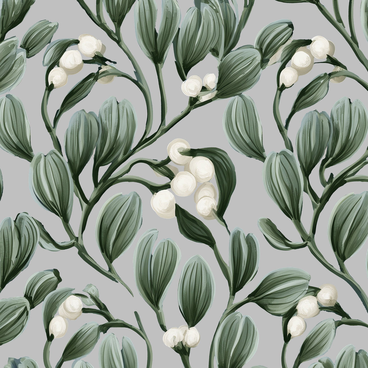 Mistletoe Christmas napkin print in silver grey
