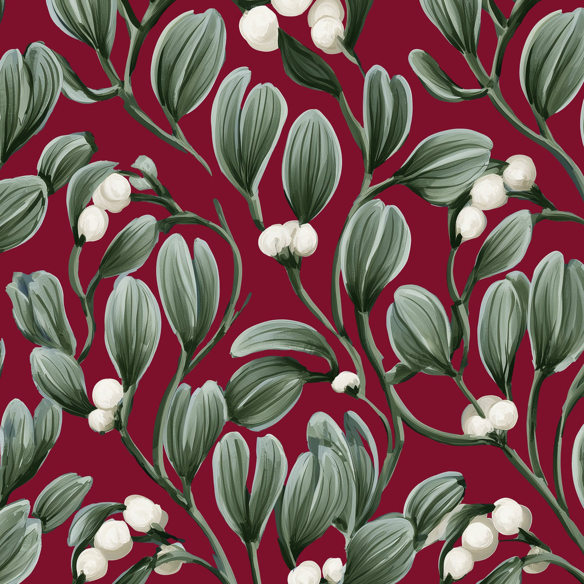 Mistletoe Christmas table runner print in burgundy