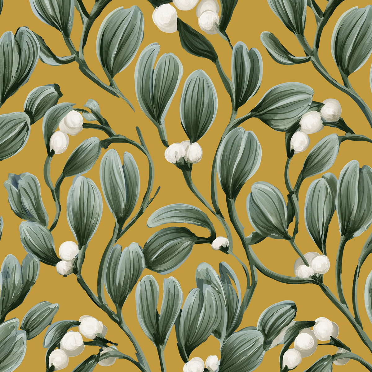 Mistletoe Christmas table runner print in gold