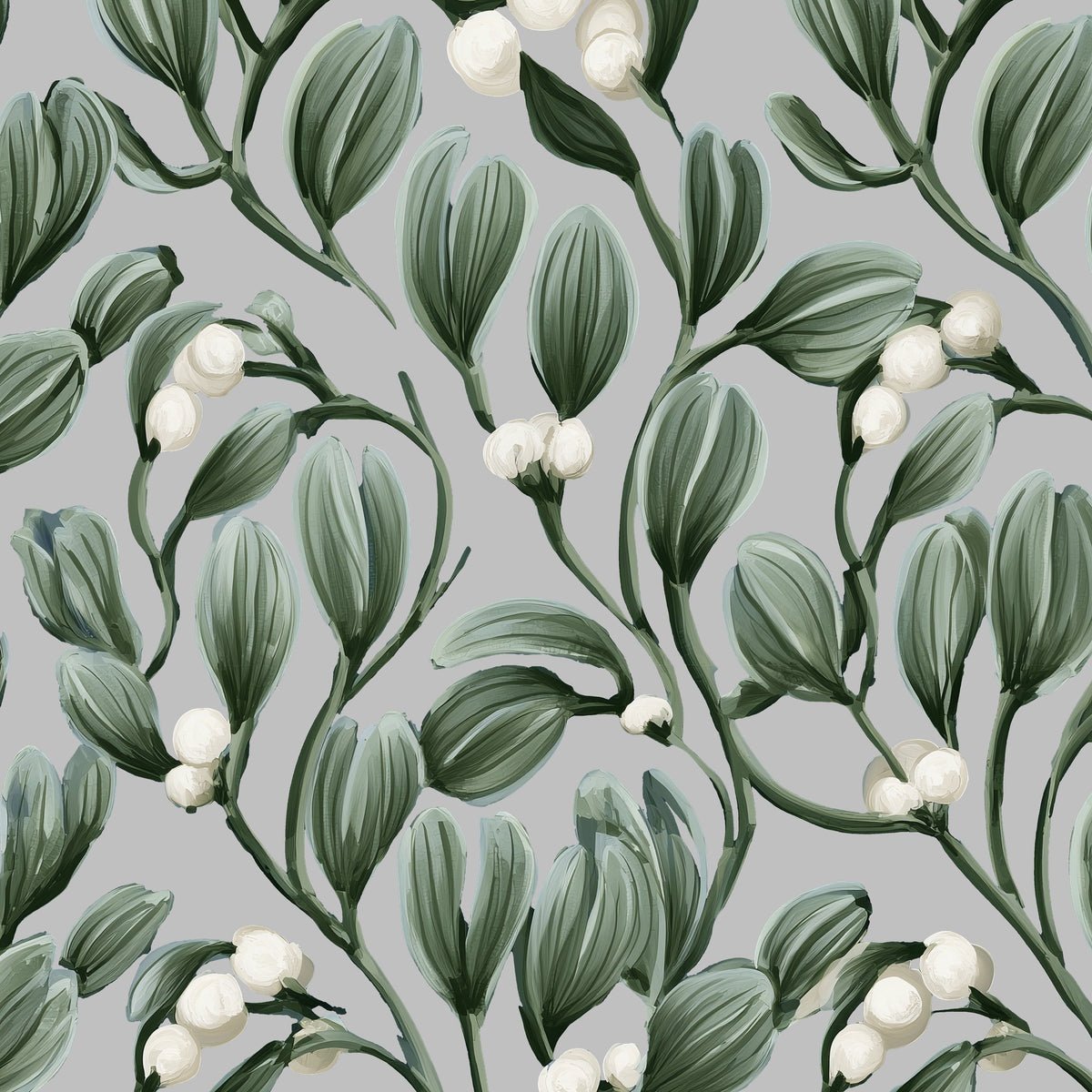 Mistletoe Christmas table runner print in silver grey