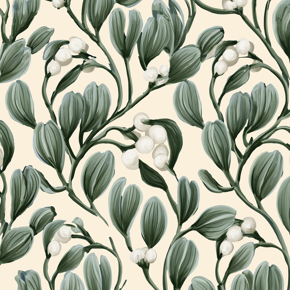 Mistletoe Christmas tablecloth print in ivory