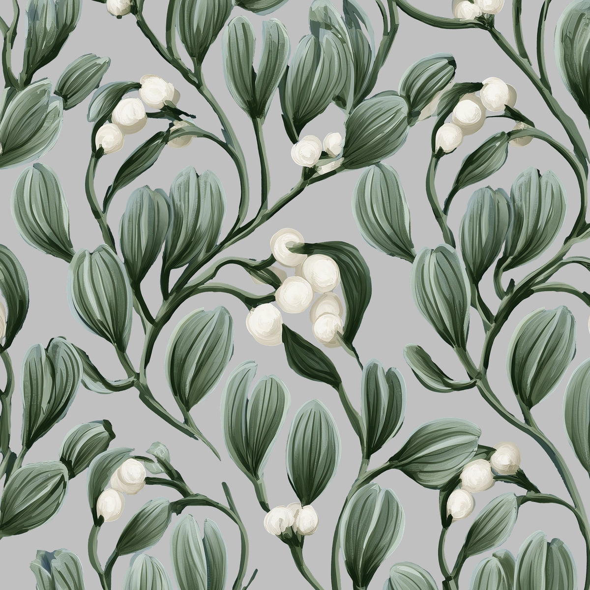 Mistletoe Christmas tablecloth print in silver grey