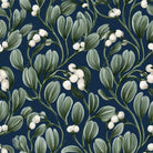 Mistletoe Christmas print: mistletoe and white berries on navy