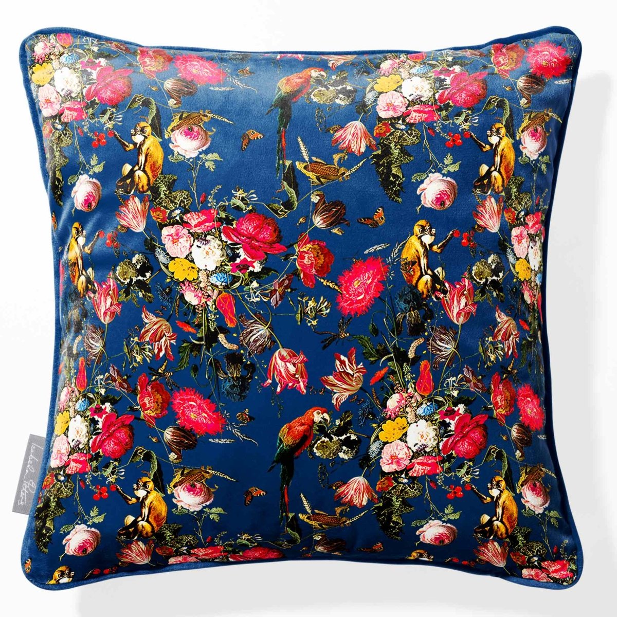 Monkey Puzzle | Sustainable Velvet Cushion - Estate Blue 40 x 40 cm Piped by Izabela Peters