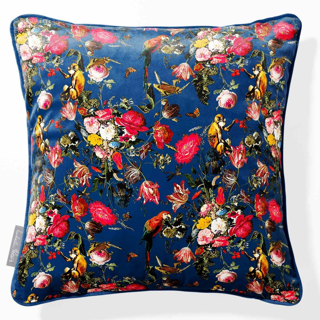 Monkey Puzzle | Sustainable Velvet Cushion - Estate Blue 40 x 40 cm Piped by Izabela Peters