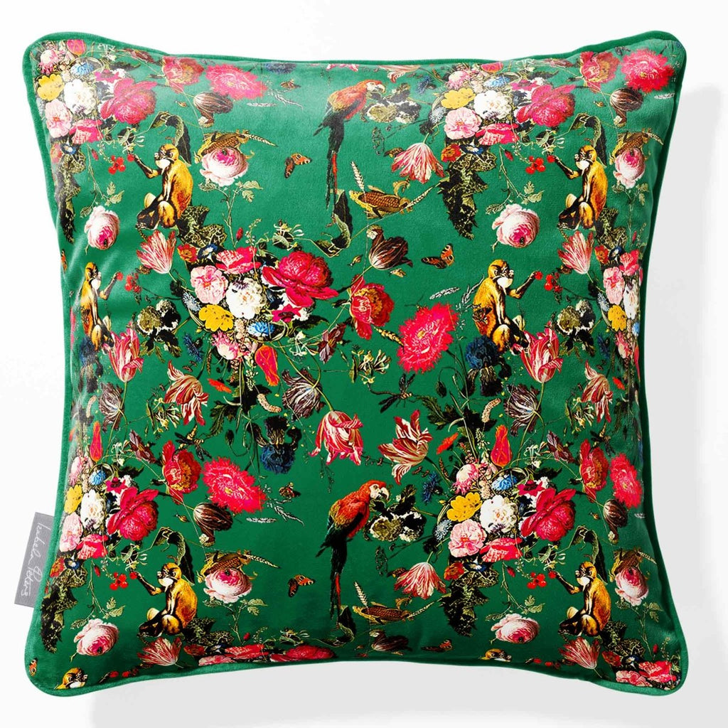 Monkey Puzzle | Sustainable Velvet Cushion - Emerald Green 40 x 40 cm Piped by Izabela Peters