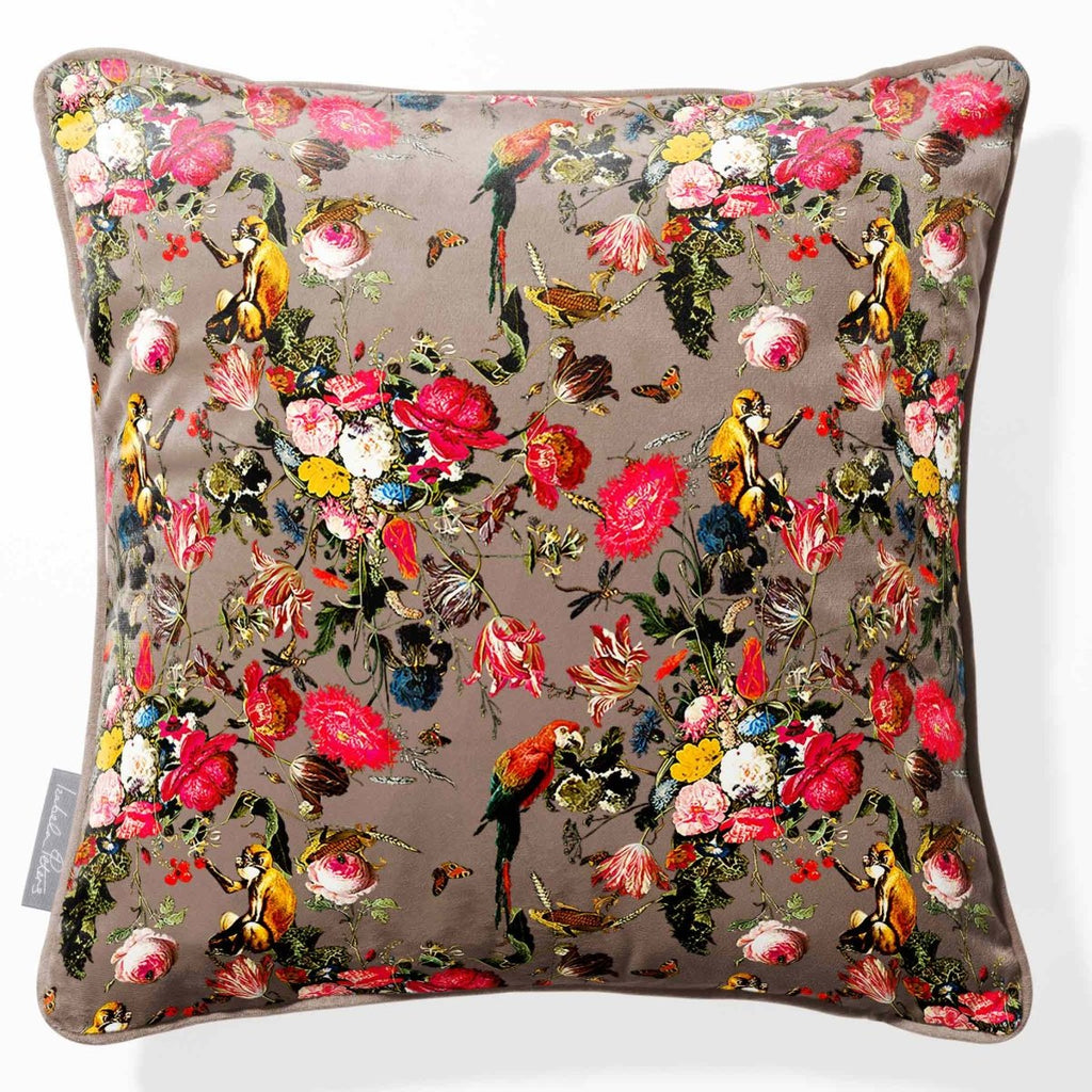 Monkey Puzzle | Sustainable Velvet Cushion - Dovedale Stone 40 x 40 cm Piped by Izabela Peters