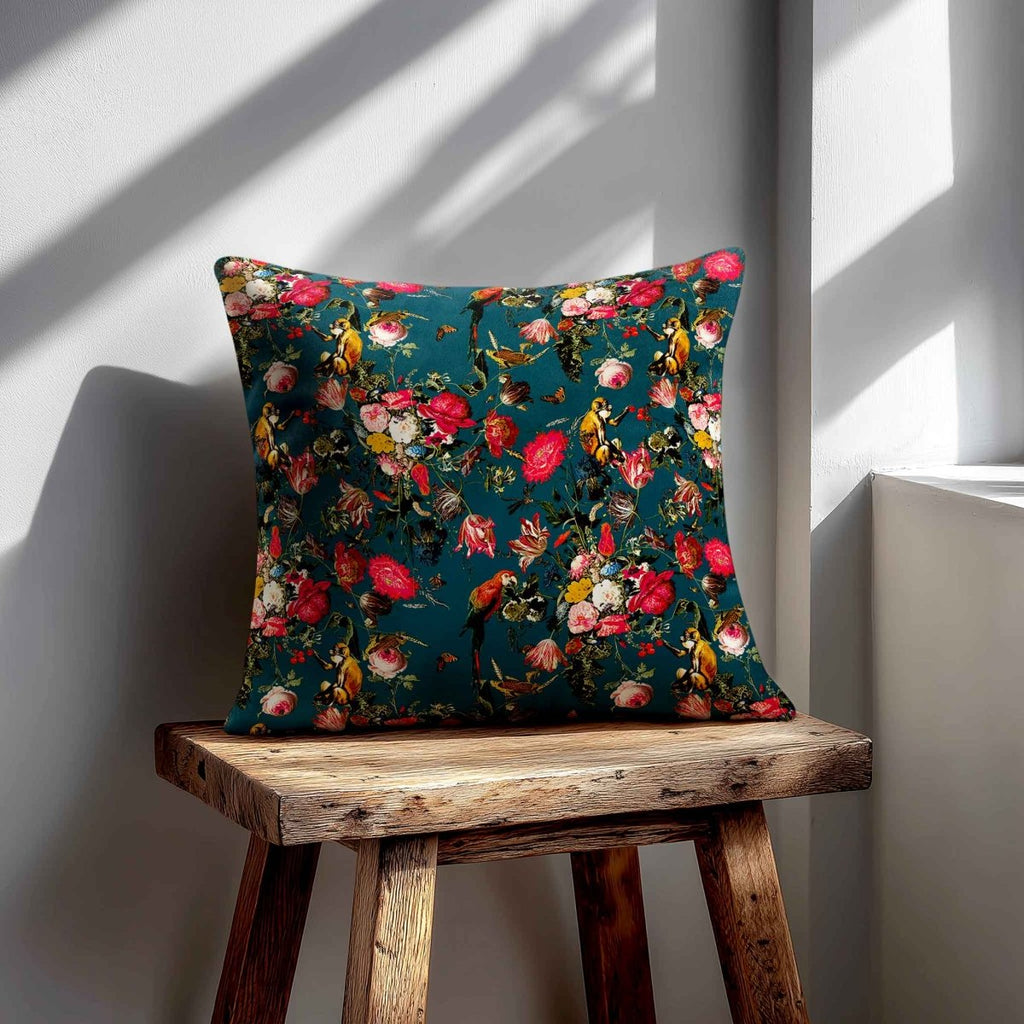 Monkey Puzzle | Sustainable Velvet Cushion - Teal 40 x 40 cm Standard by Izabela Peters