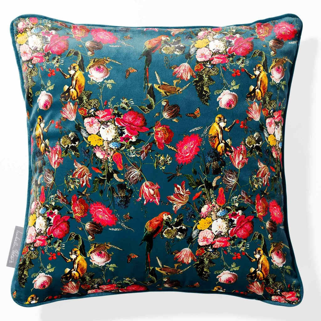 Monkey Puzzle | Sustainable Velvet Cushion - Teal 40 x 40 cm Piped by Izabela Peters