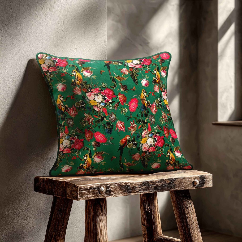 Monkey Puzzle | Sustainable Velvet Cushion - Emerald Green 40 x 40 cm Standard by Izabela Peters